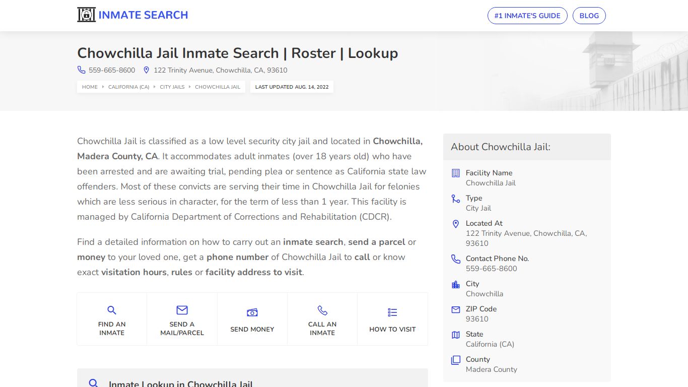 Chowchilla Jail Inmate Search | Roster | Lookup